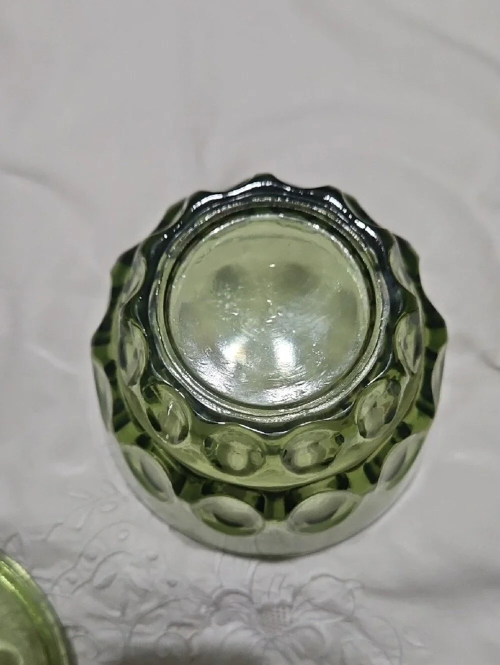 Vintage Hazel Atlas 'Reflection' Avocado Green Lidded Glass Candy Dish